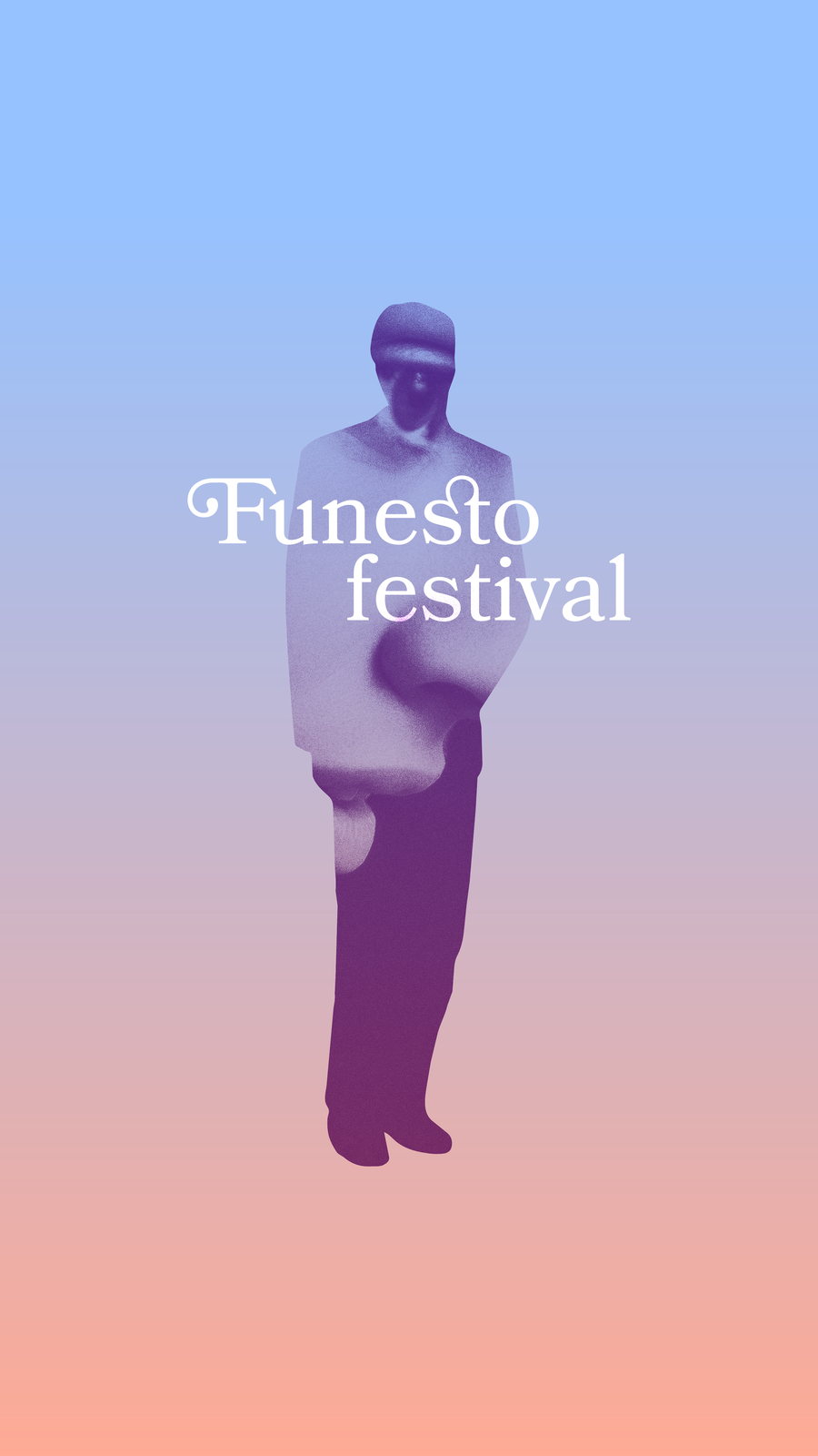 Il manifesto di Funesto Festival 2026: una figura umana in duotone viola e azzurro su fondo sfumato, con il logotipo del festival