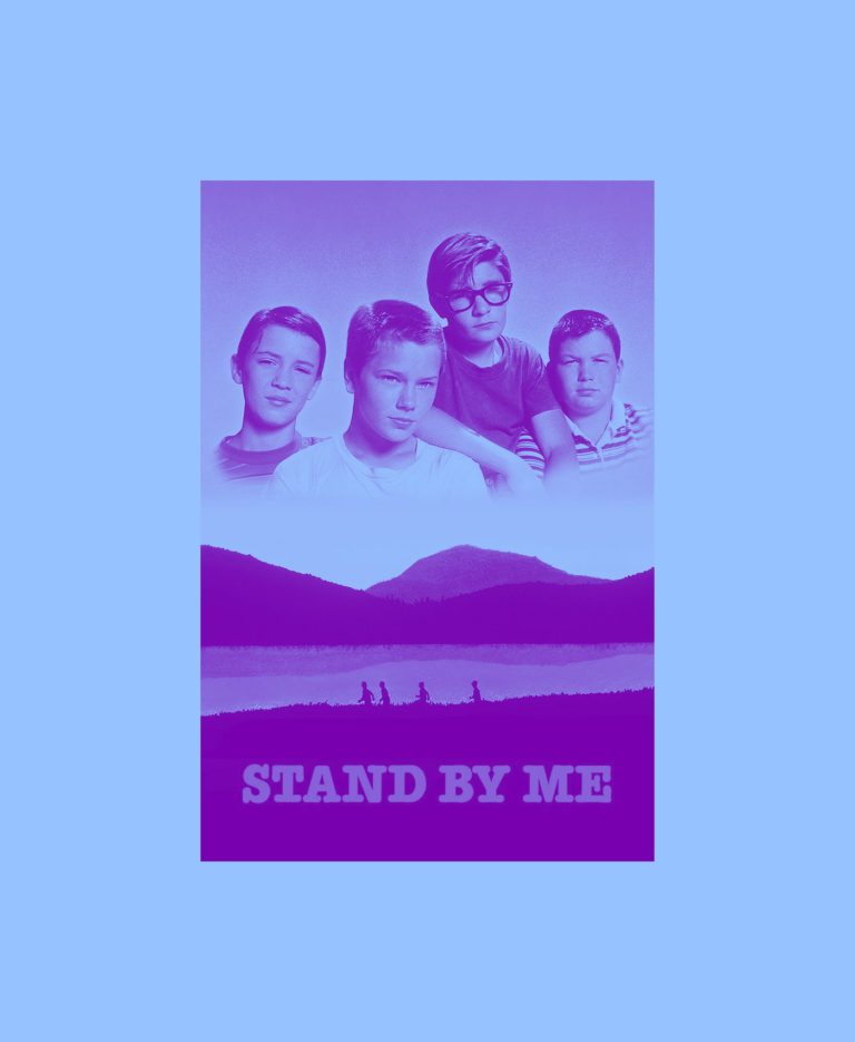 La locandina del film Stand by me, in duotone viola e azzurro